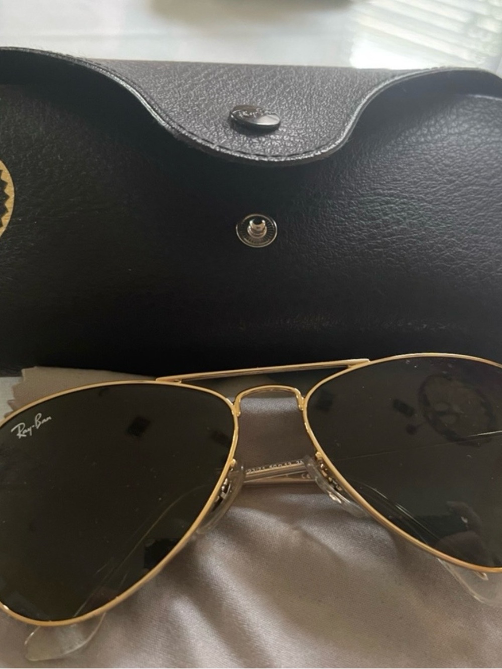Ray-Ban Gold Frame Your Sunglasses with Green Lenses, includes case
